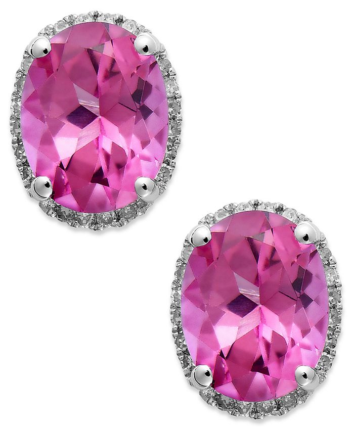 Macy's - 14k White Gold Pink Topaz (4 ct. t.w.) and Diamond (1/6 ct. t.w.) Stud Earrings