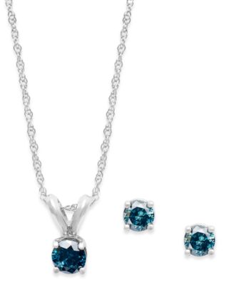 Macy's - 10k White Gold Blue Diamond Necklace and Earring Set (1/5 ct. t.w.)