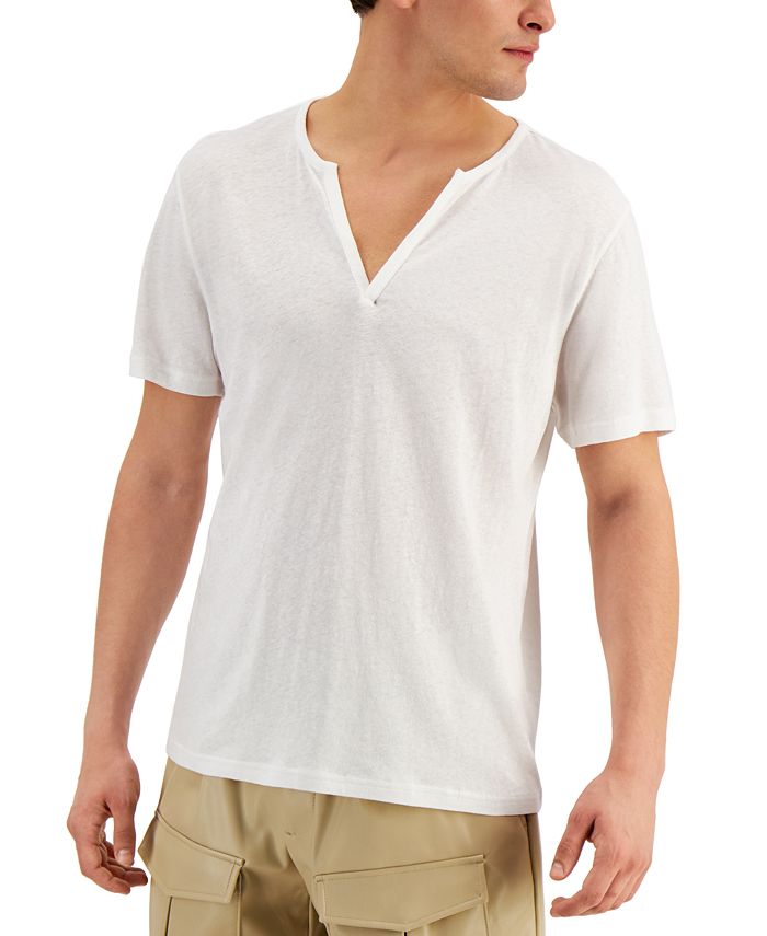 INC International Concepts Men's Textured Deep Split-Neck T-Shirt ...