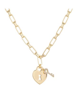 Unwritten - Gold Flash Plated Crystal Heart Lock and Key Necklace