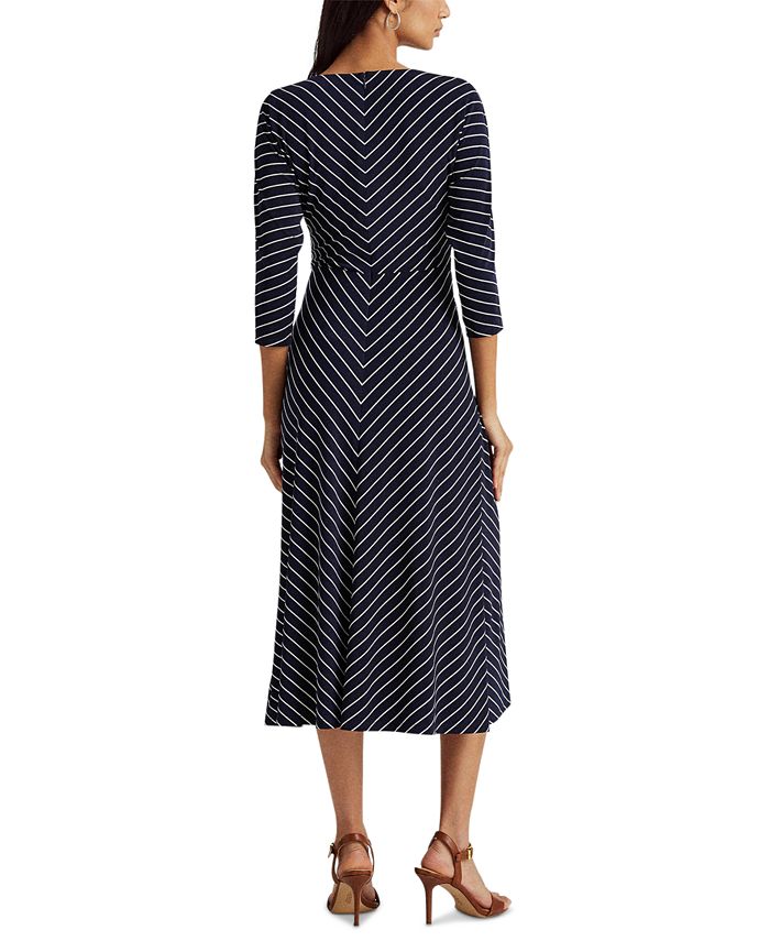 Lauren Ralph Lauren Striped Jersey Elbow-Sleeve Dress - Macy's