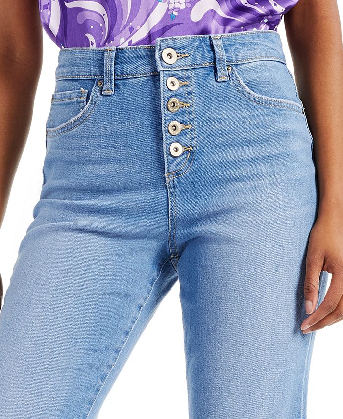 white button front jeans