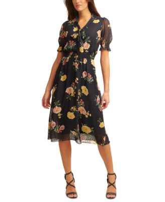 DKNY - Tie-Neck Floral Midi Dress