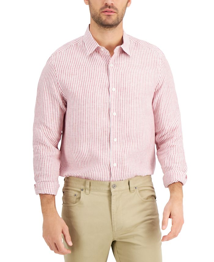 Tasso Elba Men's Linen Catalo Stripe Shirt, Created for Macy's - Macy's