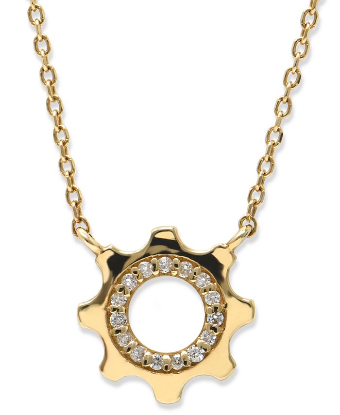 Jac + Jo by Anzie - Diamond Cog Pendant Necklace (1/10 ct. t.w.) in 14k Gold, 16" + 1" extender
