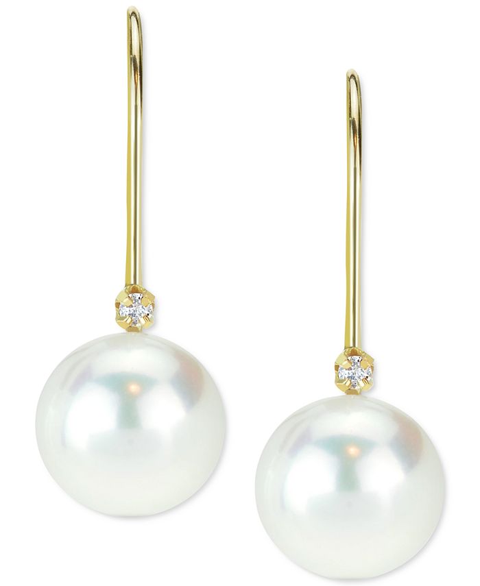 Macys Cultured Freshwater Pearl 7mm And Diamond Accent Drop Earrings In 14k Gold Macys 0615