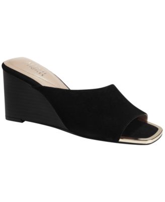 black slide wedge sandals