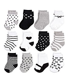 Baby Girls Cotton Rich Newborn and Terry Socks, 12 Pack