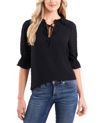 CeCe - Split-Neck Clip-Dot Blouse