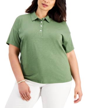 Style & Co Plus Size Solid Polo Top Created for Macy's