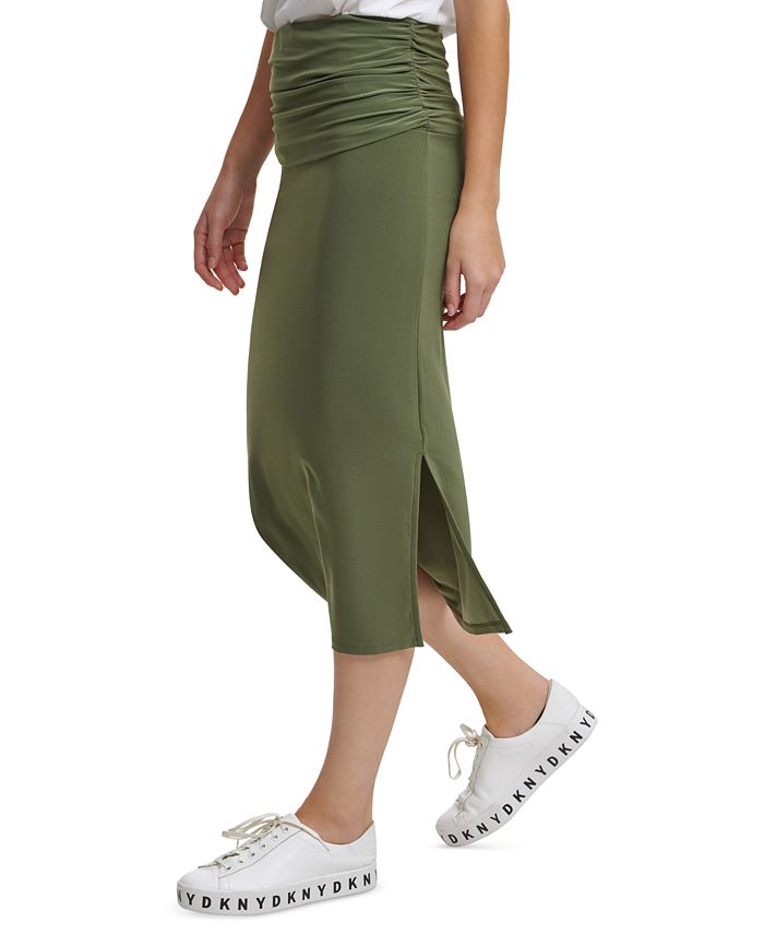DKNY Solid Ruched Midi Skirt - Macy's