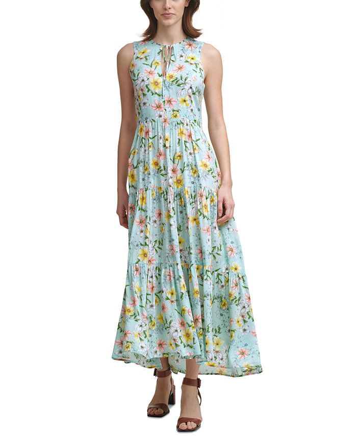 Calvin Klein Sleeveless Tiered Maxi Dress & Reviews - Dresses - Women -  Macy's