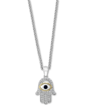 Effy Collection Effy Sapphire (1/10 Ct. T.w.) & Diamond (1/5 Ct. T.w.) Hamsa Hand 18" Pendant Necklace In Sterling S In Blue