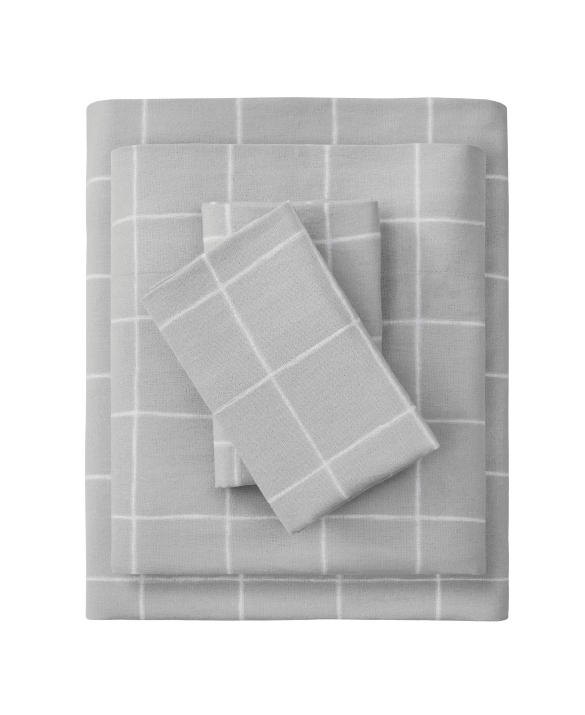 Beautyrest Oversized Flannel California King Oversized Cotton Flannel Sheet Set, 4 Piece Bedding In Gray Windowpane