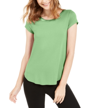 Alfani Petite Satin-trim High-low T-shirt, Created For Macy's In Pistachio Green