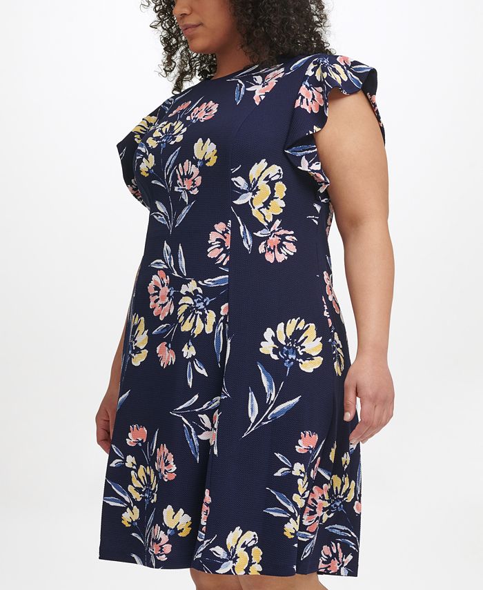 Jessica Howard Plus Size Floral-Print Flutter-Sleeve Dress - Macy's