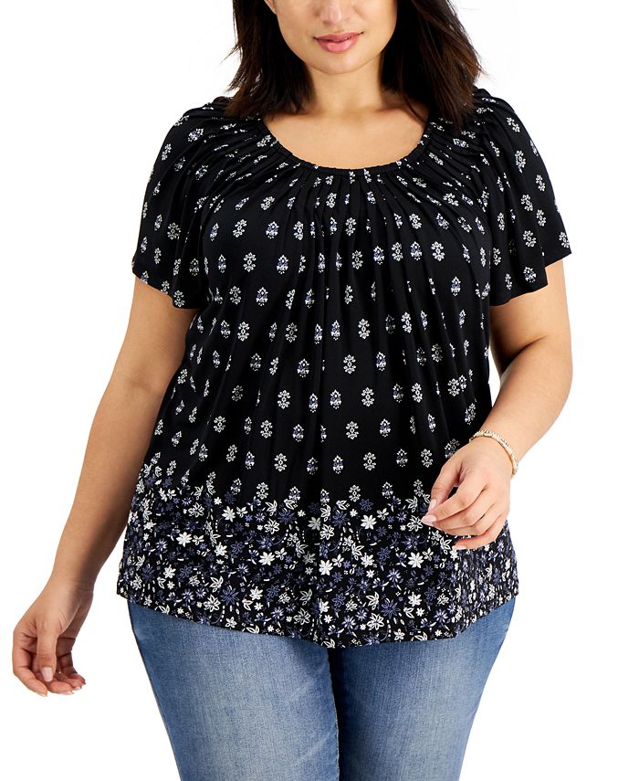 Style & Co Plus Size Printed ShortSleeve Top, Created for Macy's Macy's