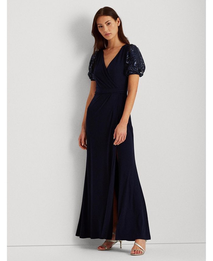 Lauren Ralph Lauren Jersey Puff-Sleeve Gown - Macy's