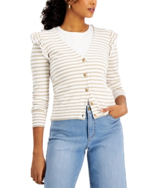Charter Club Petite Striped Ruffle-Trim Cardigan Created for Macy's