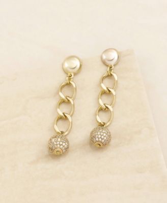 Gold Plated Chain Crystal Ball Drop Earrings