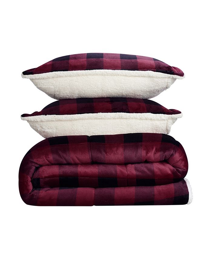Serta Cozy Plush Buffalo Plaid 3 Piece Comforter Set, Queen Macy's