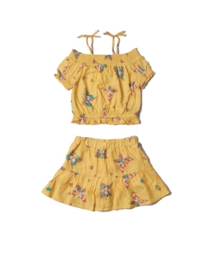 Little Girls All Over Print Bardot and Skirt Challis Set