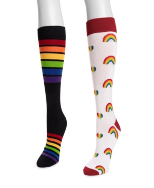 Shop Muk Luks Unisex 2 Pair Pack Knee High Pride Socks In Rainbow Pa
