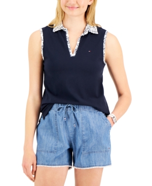 Tommy Hilfiger Printed-Collar Sleeveless Polo