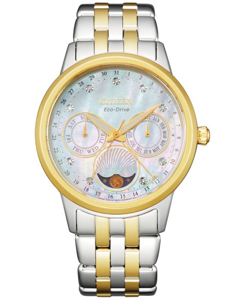 Женские часы Citizen Eco-Drive Calendrier Diamond Accent Two-Tone Stainless Steel Bracelet Watch 37mm