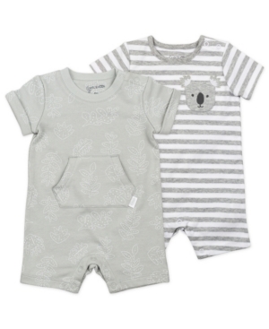 Mac & Moon Baby Boy or Girl Rompers with Leaf Print and Stripes 2 Pack