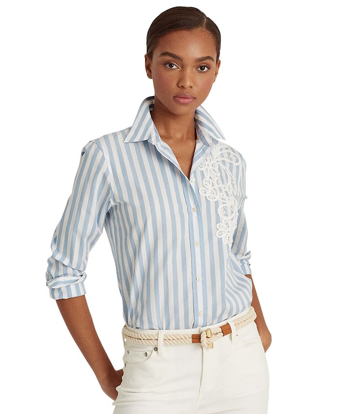 Lauren Ralph Lauren Petite Striped Cotton Shirt - Macy's