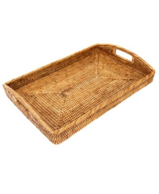 Artifacts Trading Company Rattan Rectangular Tray with Glass Insert