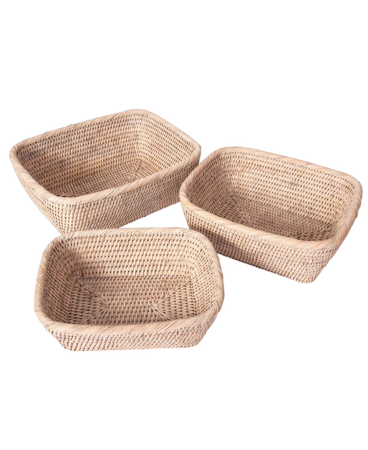 Artifacts Trading Company Artifacts Rattan 3 Piece Basket Set With Round Corners In Open White