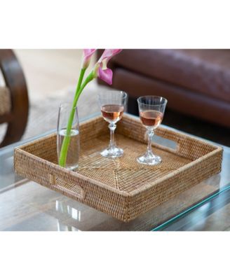 Artifacts Trading Company Rattan Square Tray with Cutout Handles