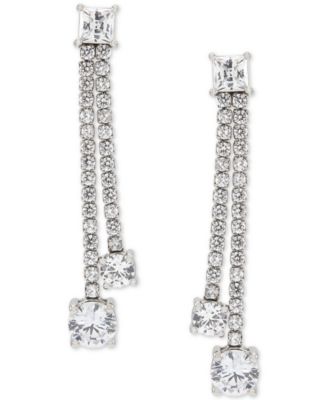 Cubic Zirconia Double Drop Earrings in Sterling Silver