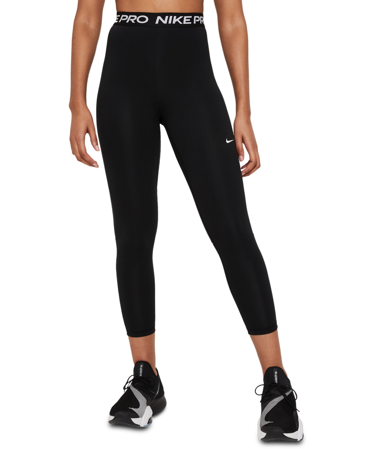 Shop Nike Pro 365 Women's High-waisted 7/8 Mesh Panel Leggings In Black,white