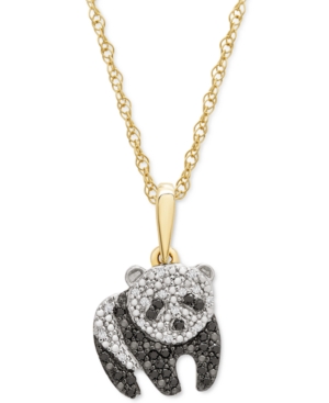 Shop Wrapped Black & White Diamond Panda 18" Pendant Necklace (1/10 Ct. T.w.) In 10k Gold, Created For Macy's In Yellow Gold