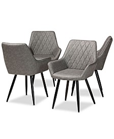 Astrid Mid-Century Contemporary Faux Leather Upholstered and Metal 4 Piece Dining Chair Set