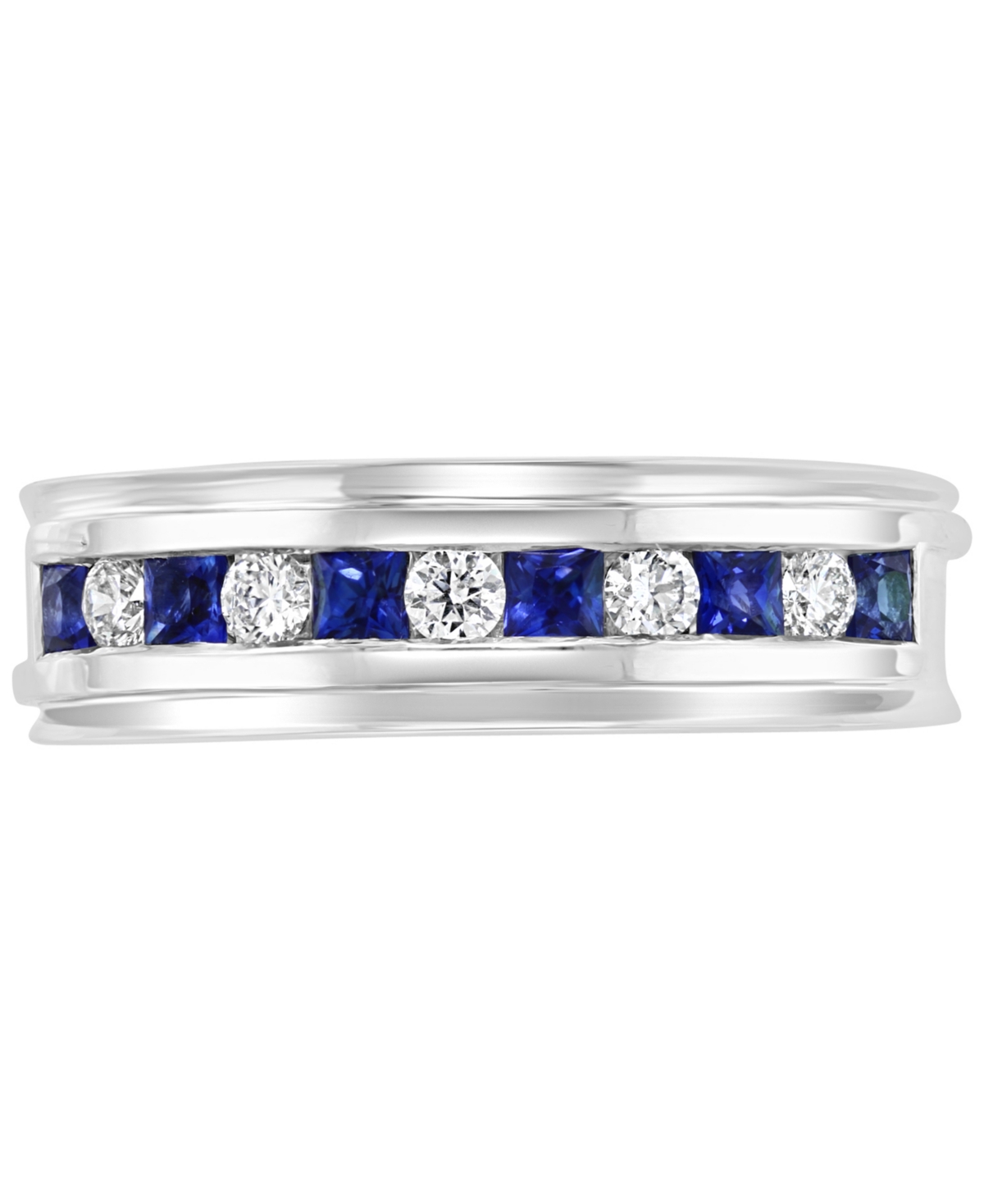 Effy Men's Sapphire (3/8 ct. t.w.) & Diamond (1/4 ct. t.w.) Band in 14k- White Gold