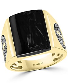 EFFY® Men's Black Agate & Black Diamond (5/8 ct. t.w.) Anchor Ring in 14k Gold