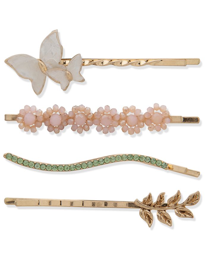 lonna & lilly 4-Pc. Gold-Tone Crystal & Stone Butterfly Bobby Pin Set ...