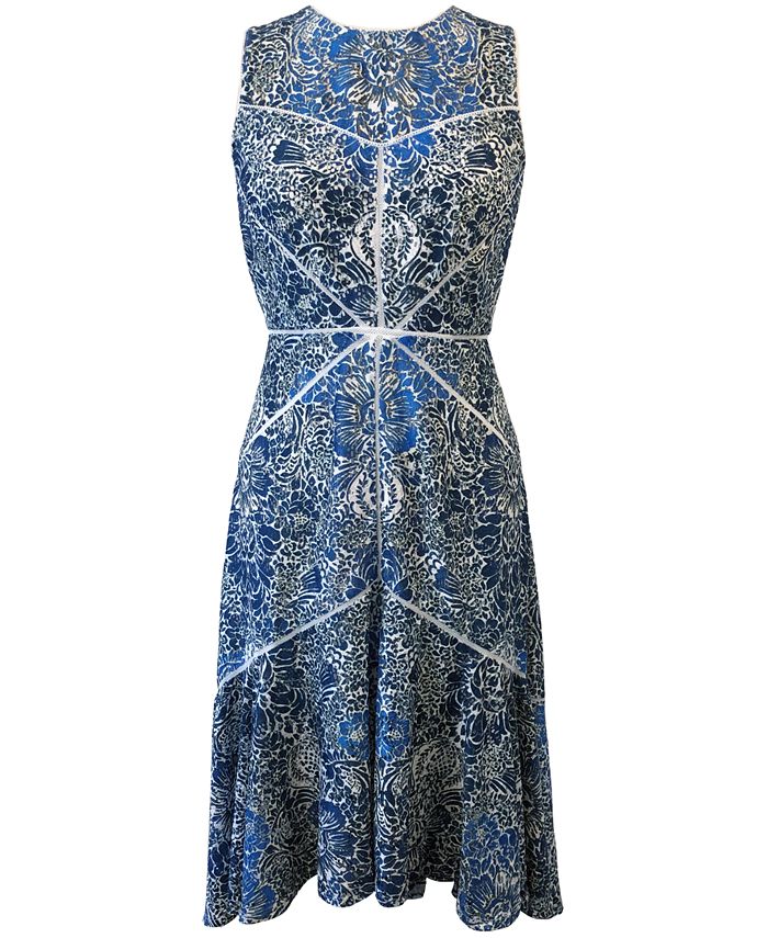 Taylor Printed V-Neck Stitched Lace Midi Dress - Macy's