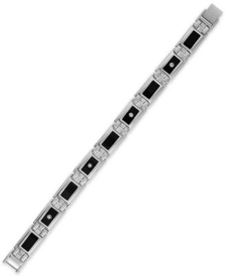 Men's Diamond (1/8 ct. t.w.) & Black Enamel Bracelet in Stainless Steel
