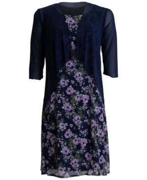 Connected Floral-Print 2-Pc Chiffon Jacket and Dress