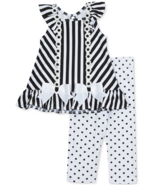 Rare Editions Baby Girls 2-Pc Striped Tunic & Dot-Print Leggings Set