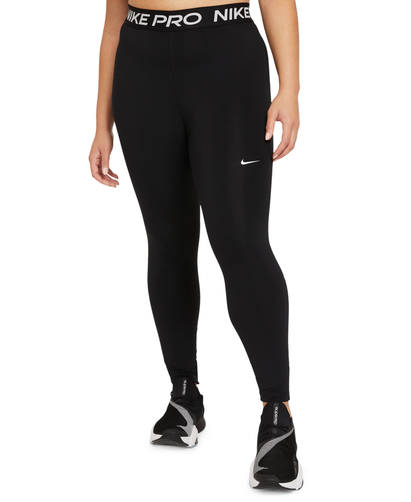 Женские леггинсы Nike Pro 365 Plus Size, цвет: Чёрный / Белый — фото 1