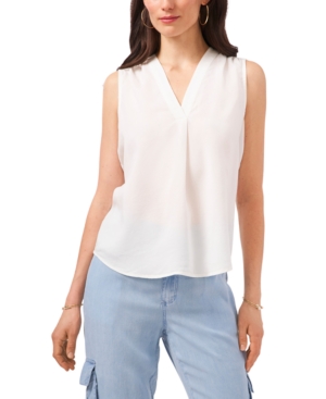 Vince Camuto Rumple Satin Sleeveless Peplum Top In New Ivory