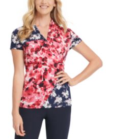 Ruched Mixed-Print Top