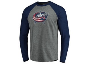 Majestic Men's Columbus Blue Jackets Vintage Logo Tri-Blend Long-Sleeve Raglan Shirt