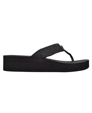 calvin klein black wedge flip flops